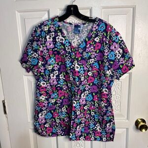 Zoe + Chloe Floral V-Neck Women's Scrub Top Size Large
